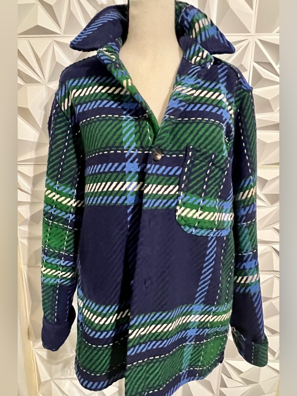 NWOT Zara Mens Flannel Shirt Top Size S Navy Blue Green White Plaid -US Small